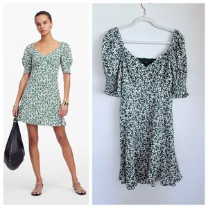 NWT Madewell Seamed V-Neck Mini Dress in Abstract Leaf Kelly Verdant Green Sz 6